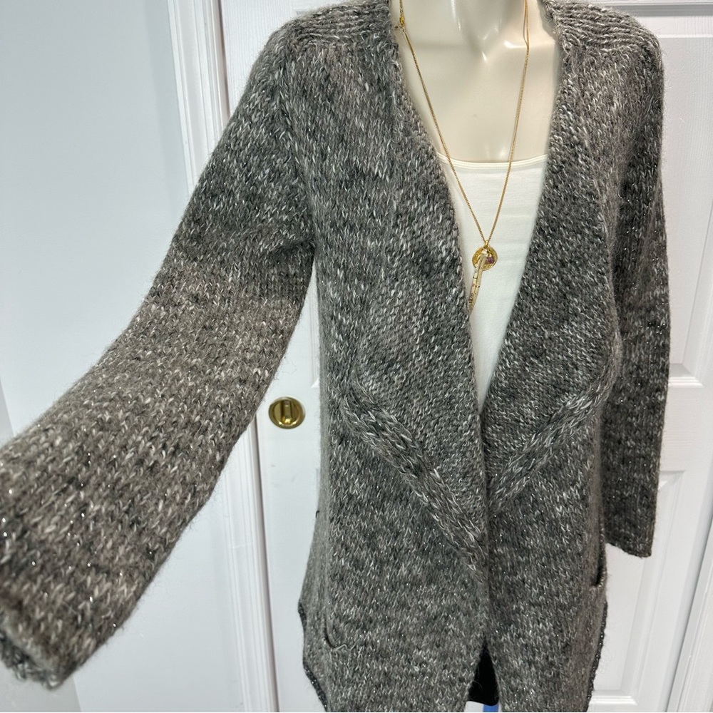 MARYLINE open front cardigan sweater soft silver grey WOOL BLEND made in Italy M
